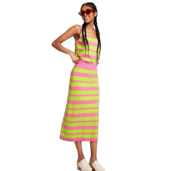 VICTOR Glemaud sweater midi skirt Pink & Green Striped size M medium NWT pink gr - Picture 1 of 10